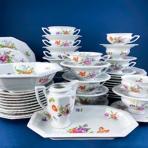 Antique Rosenthal 38 Piece Dinner Set. Classic Stamp, Maria, Florals. Modern Farmhouse. Fine Dining. Luxury Living.