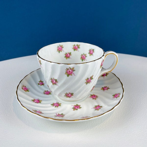 Tea or Coffee Cup and Saucer with Small Pink Roses. Aynsley Fine China. Dining Room Decor. Tea Party. French Country. Gift for Her.