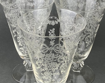 Vintage Fostoria Crystal Wine Clarets. Navarre Pattern Glassware. Set ...