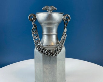 Pewter Jug with Ram Details & Chain. Swiss Aarau Hand Made Tankard Pitcher Vase. For Dry or Live Flowers. Rustic Home Display. Gift for Dad.