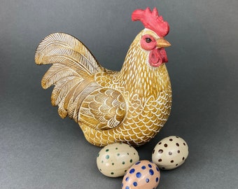 Large Rooster Figurine That Looks Like Carved Wood. Folk Art. Rustic Home. Modern Farmhouse. Fall Decor. Table Centerpiece. Gift for Mom.