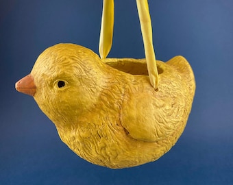 Bethany Lowe Chick Easter Basket. Fun, Yellow Bird Shaped Basket for Kids. Signed by the Artist. Children's Room Decor.  Spring Celebration.