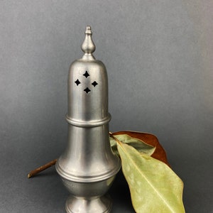 Vintage Pewter Sugar and Cinnamon Shaker. Reed and Barton Muffineer. Subscribed with &quot;Ladies Doubles Runner Up.&quot;