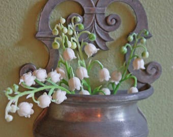 Holly Water Pewter Font for Hanging on the Wall. Spirituality & Religion Vessel.