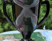 Amethyst Glass Amphora Vase. Black Glass Pedestal Vase with Handles.