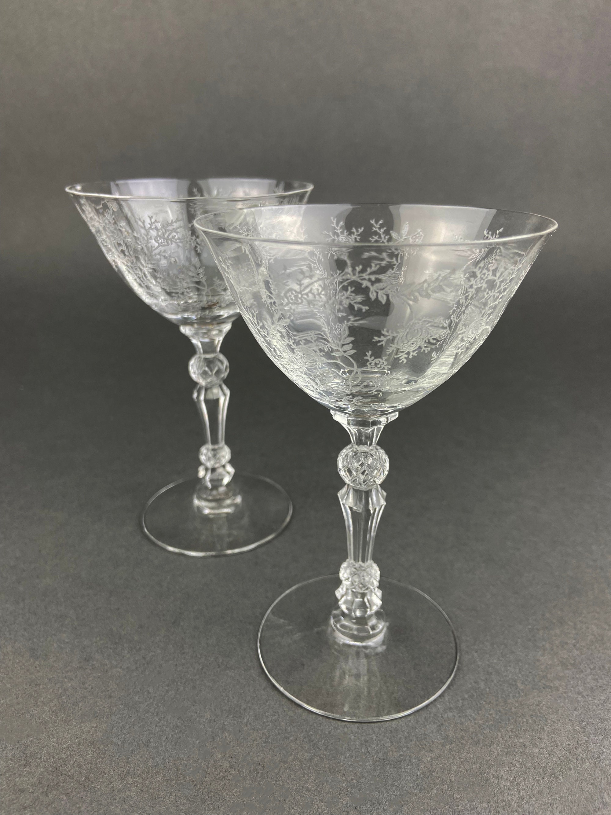 Vintage Fostoria Crystal Claret Wine Glasses. Set of Two Chintz