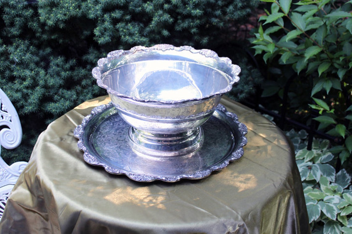 Antique Silver Punch Bowl 12 Cups and Ladles. Huge silver Etsy