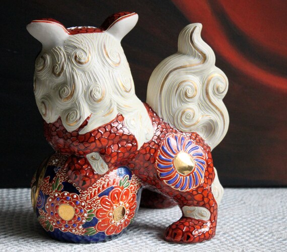 Pottery Fu Dog Hand Painted and Decorated Large Display Collectible Item Asian Art. Fu Dog Figurine