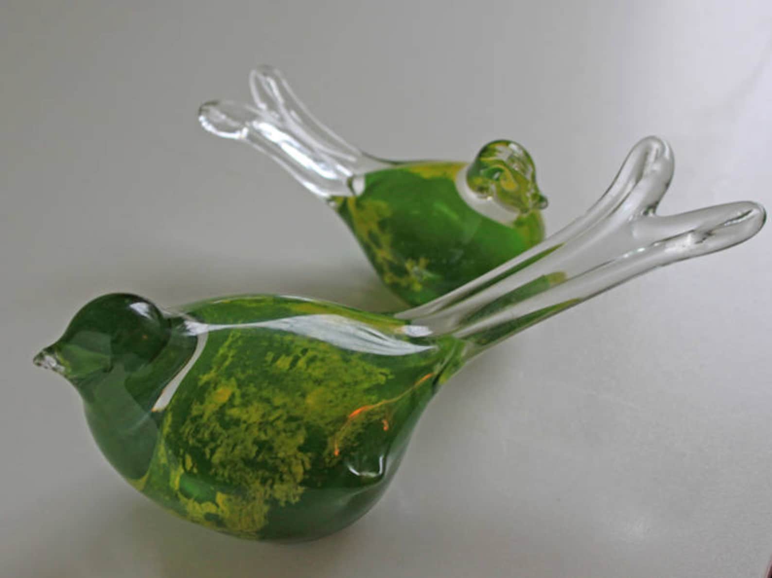 Glass Bird Figurines. Hand Blown Glass Birds. Green Yellow Etsy