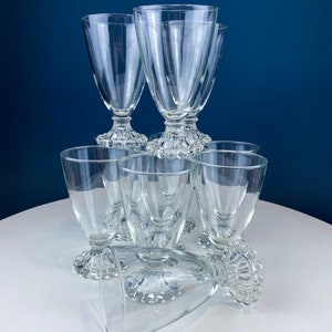 Anchor Hocking Water, Wine, Juice Goblets. Beaded Base. Berwick or Boopie Pattern. Mid Century Modern Stemware. Set of 5. Dining Room Decor.