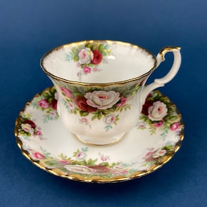 Royal Albert Cup and Saucer. Celebration Motif Tea/Coffee Set. Red, Pink & White Roses. Made in England. Collectibles. Gift for Her.