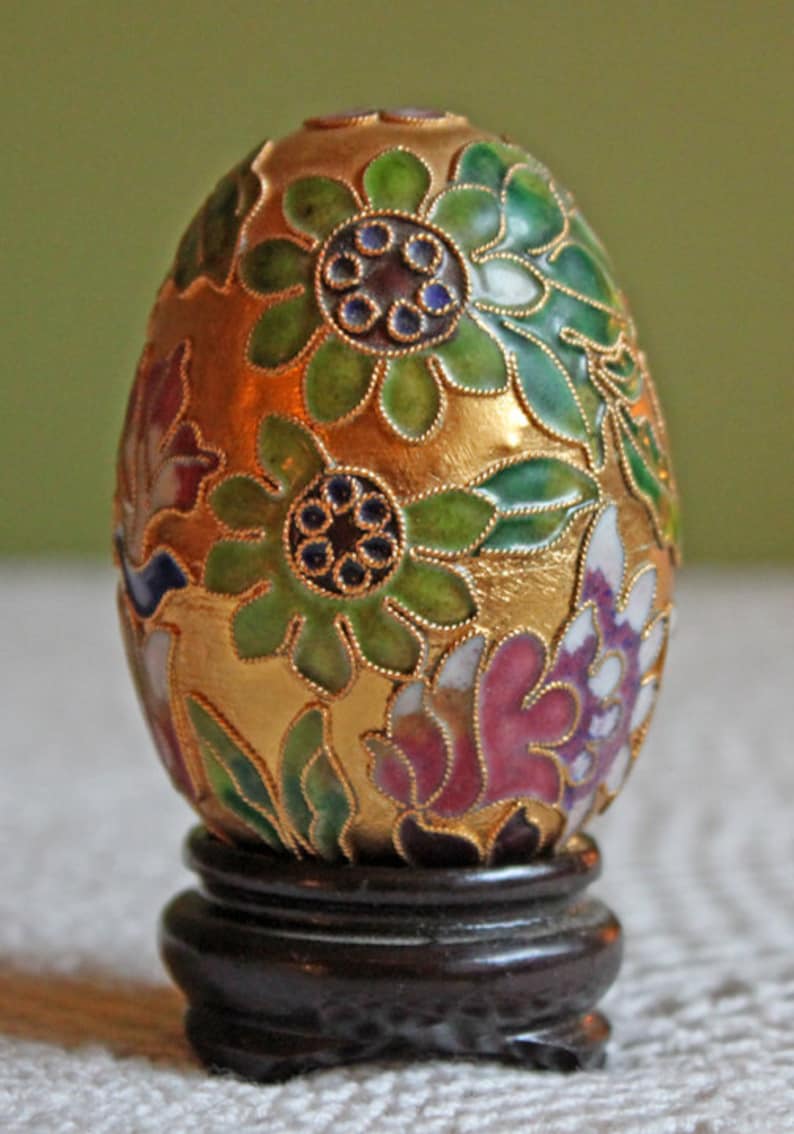 Vintage Cloisonne Egg on Wooden Stand. Hand Made Gift Idea or Etsy UK