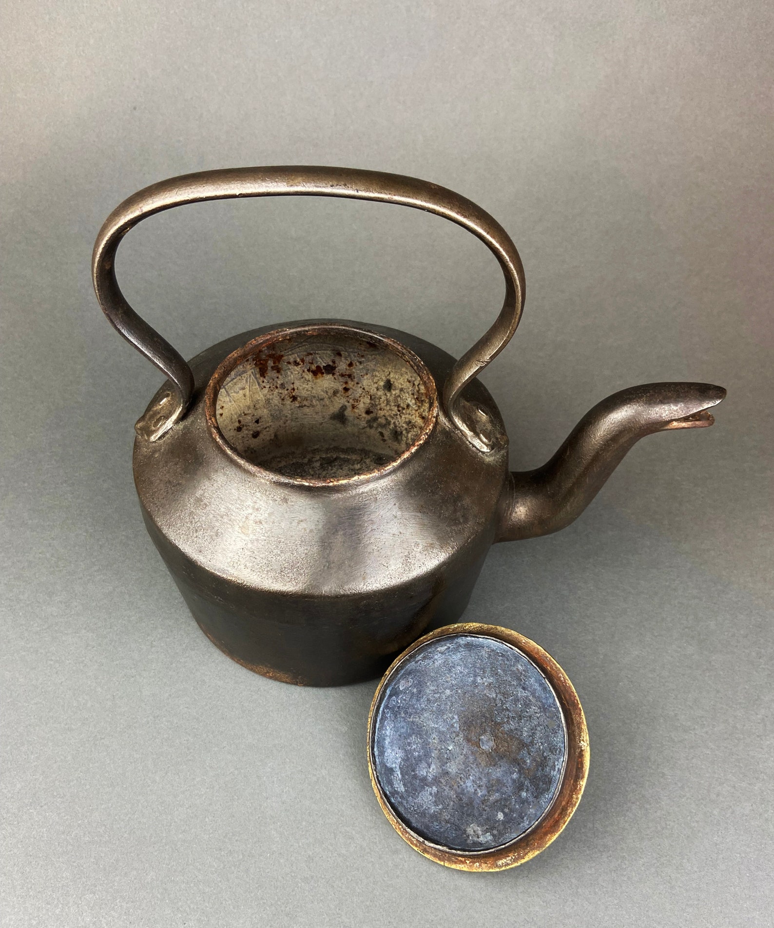 Antique Iron Kettle With Brass Cover. Old English Heavy Etsy