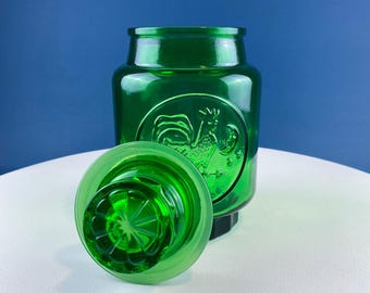 青緑色 大型　ガラス瓶 ヴィンテージのグリーンガラス製保存瓶（蓋付き）。ニュージャージー州