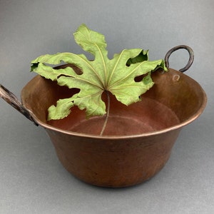 Antique Large Hand Hammered Copper Cauldron with Bronze Handles. Primitive Heavy Copper Pot. Rustic Home Decor. Primitive Copper Collection.