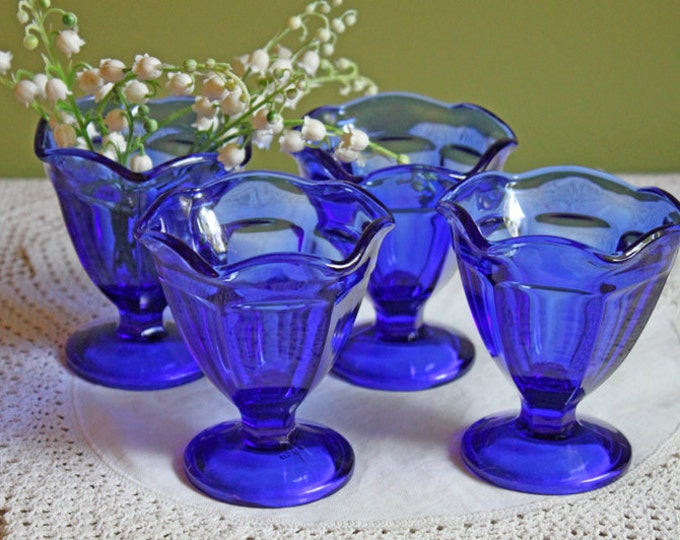 Dessert Dishes. Blue Glass Footed Dessert Cones. Translucent Etsy