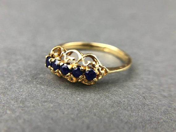 Vintage 14k Gold Sapphire Filigree Ring. Elegant … - image 1