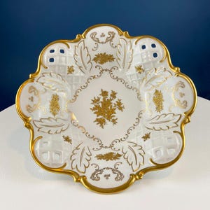 Antique Austrian Hand Painted Serving Bowl Set: Roses, Leaves, Scalloped Edge image 10