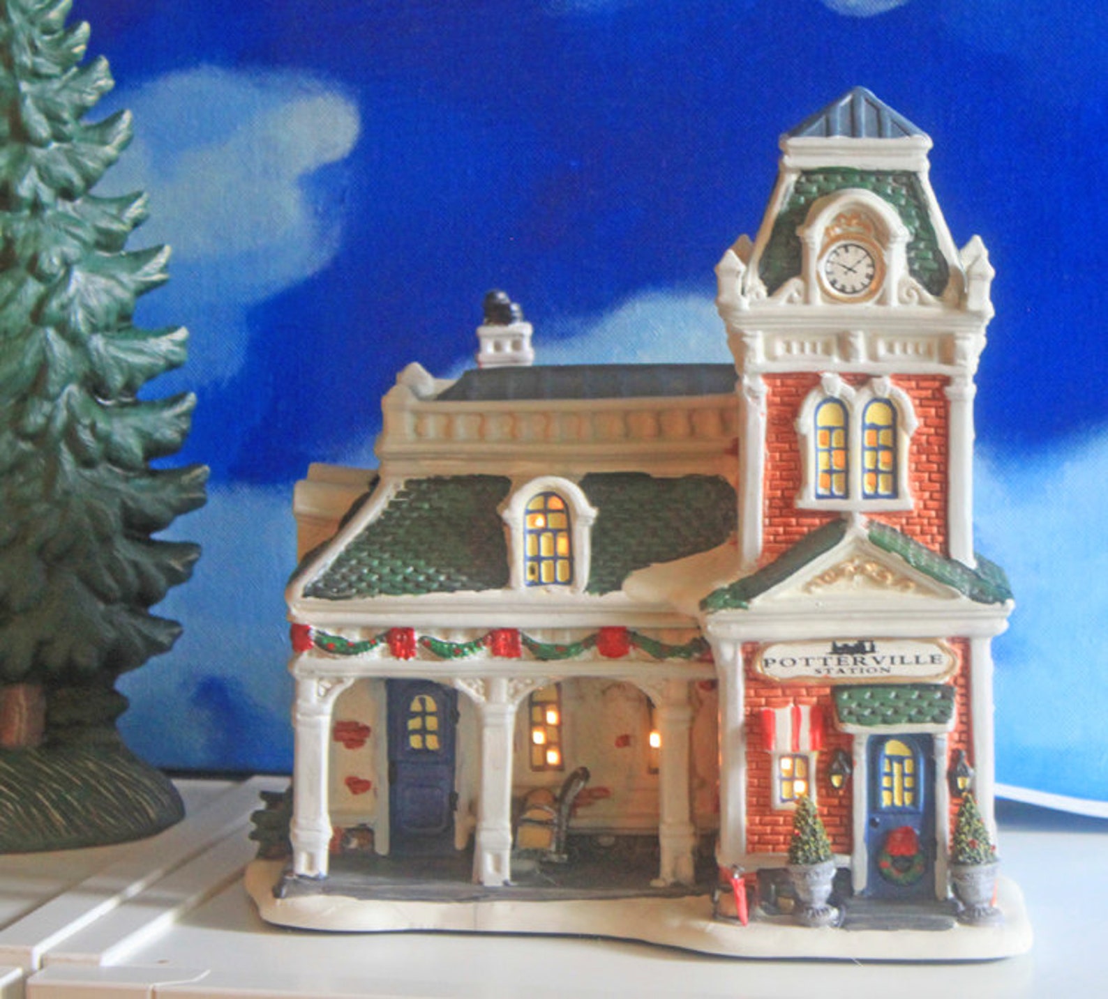 Christmas Village Set. Victorian Train Station Lit Christmas Etsy