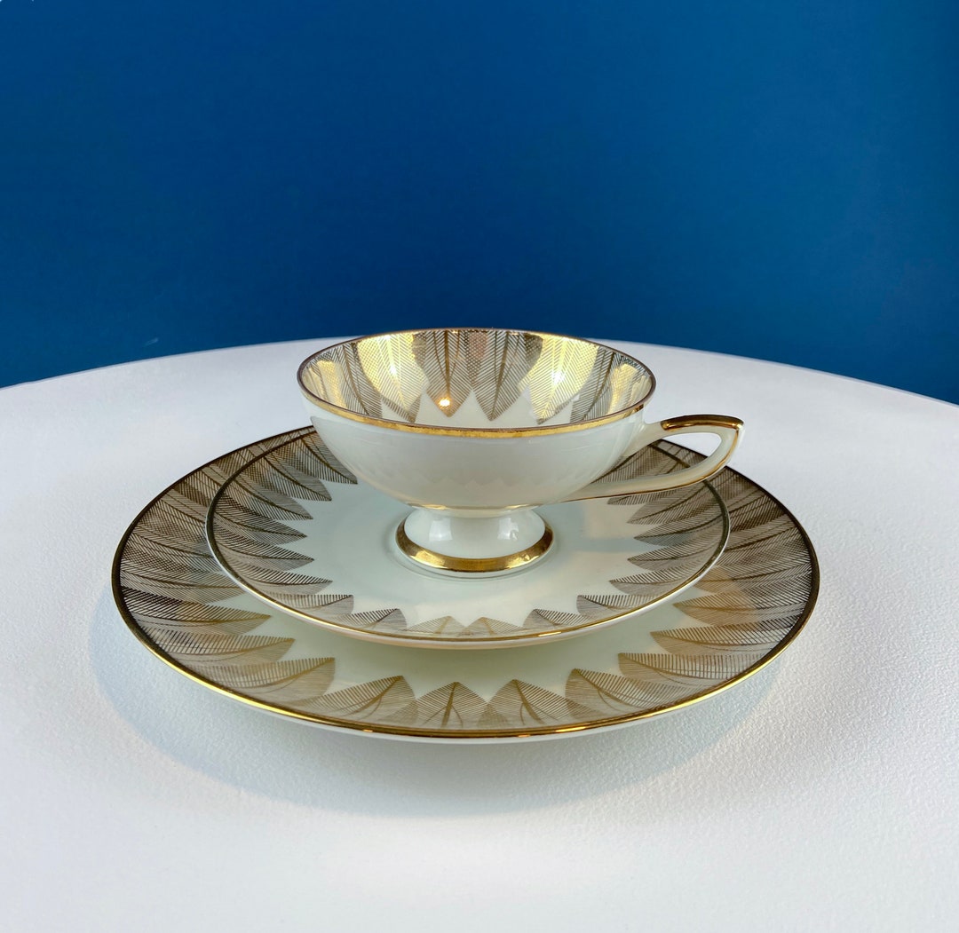 Vintage Bavarian Porcelain Tea Trio: Gold Modern Motif Collectible Set ...