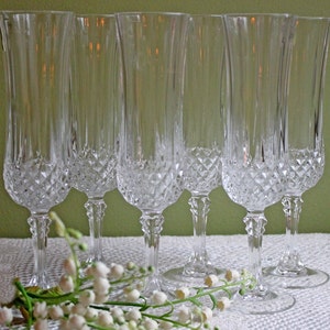 Crystal Champagne Flutes.  Champagne Glasses Made in France.  Set of Six Genuine Lead Crystal D&#39;Arques, Paris.