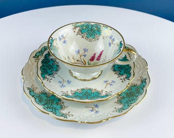 Antique Tea Cup Trio. Effenbach Floral Tea Set with Matching Dessert Plate. Cottage Core. Modern Farmhouse. Tea Connoisseur.