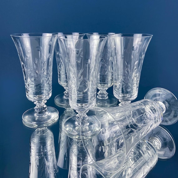 Vintage Heisey Danish Princess Cut Crystal Stemmed Tumblers. Set