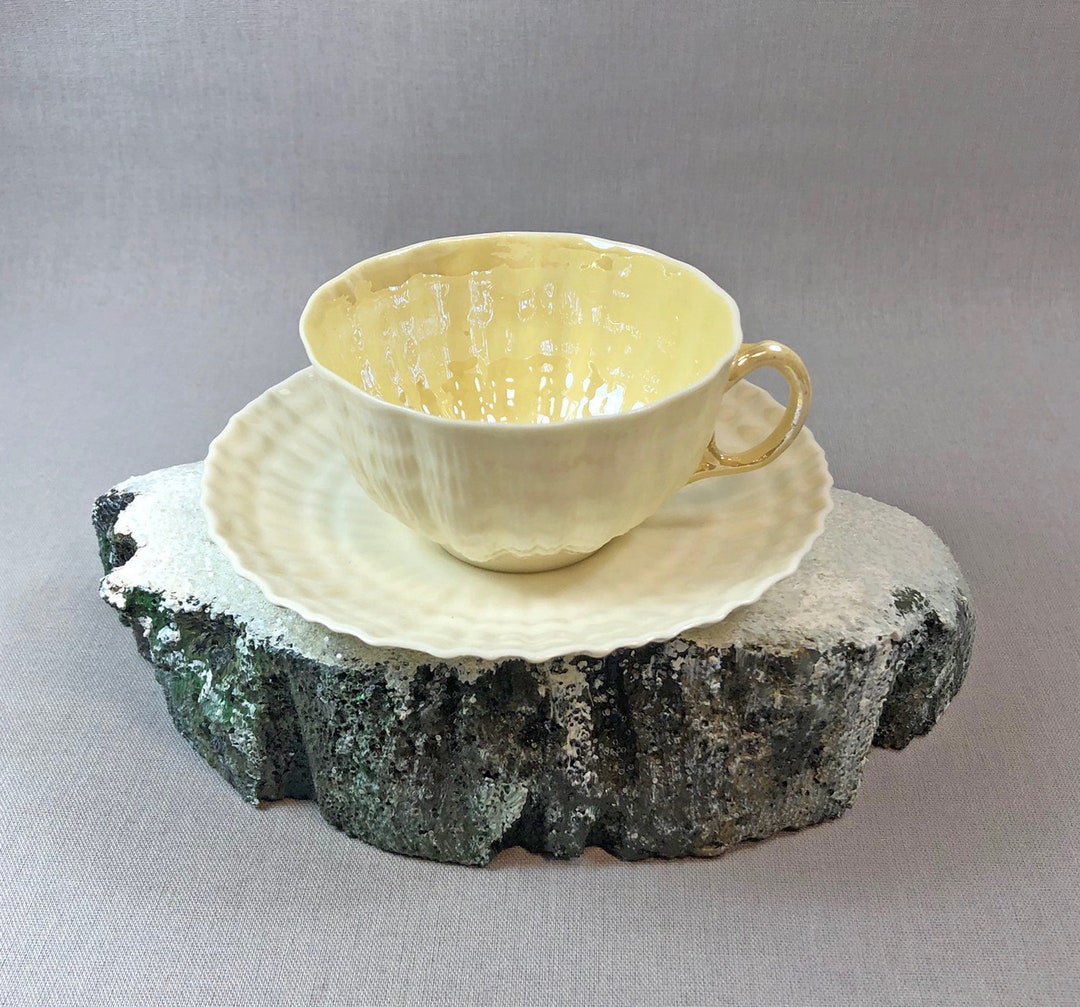 Belleek Cup and Saucer. Sea Shell Pattern Tea Set Made of Dainty