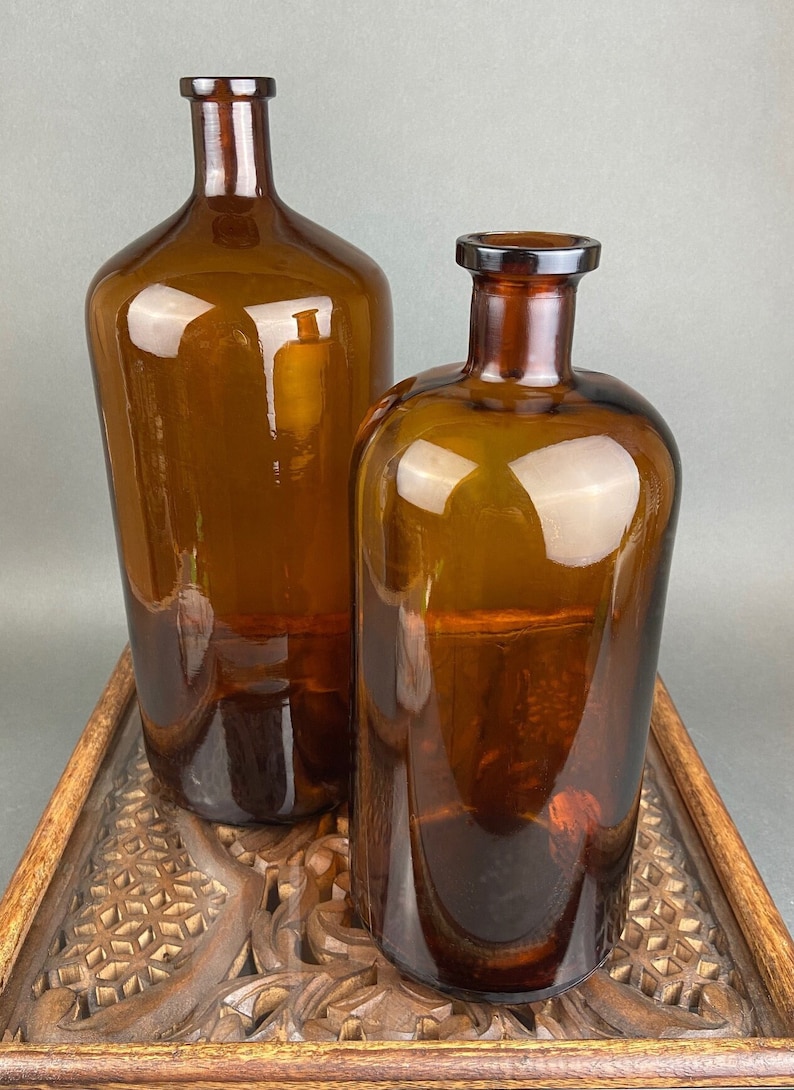 Vintage Decorative Bottles. Large Amber Glass Bottles. Instant Etsy