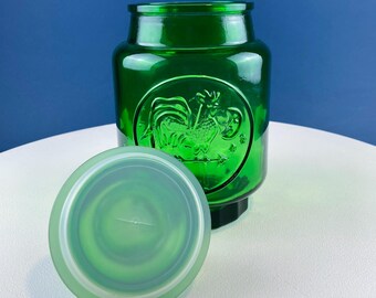 ヴィンテージのグリーンガラス製保存瓶（蓋付き）。ニュージャージー州
