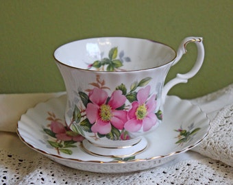 Royal Albert Prairie Rose Teetasse und Untertasse, Made in England