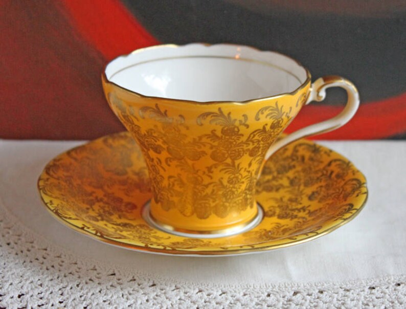 Antique Aynsley Tea Cup and Saucer. Yellow and Gold Bone Etsy