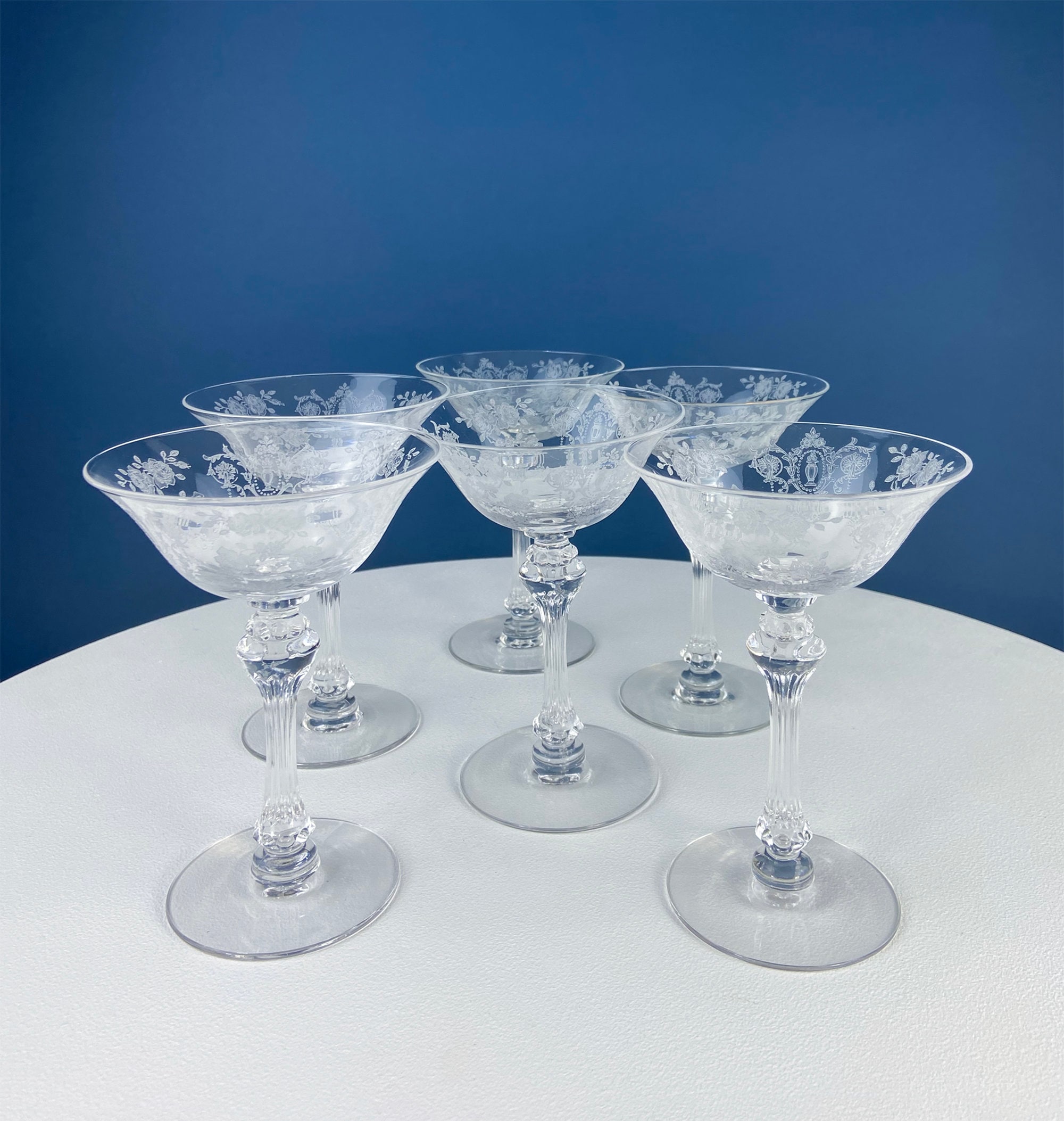 Vintage Tiffin Franciscan Champagne Stemware. Cherokee Rose Motif