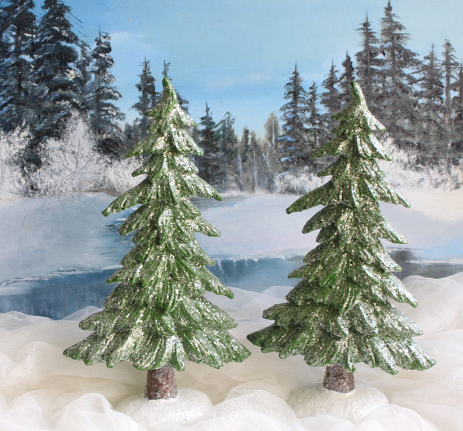 Christmas Trees for Village or Display. Hand Painted Trees for Etsy