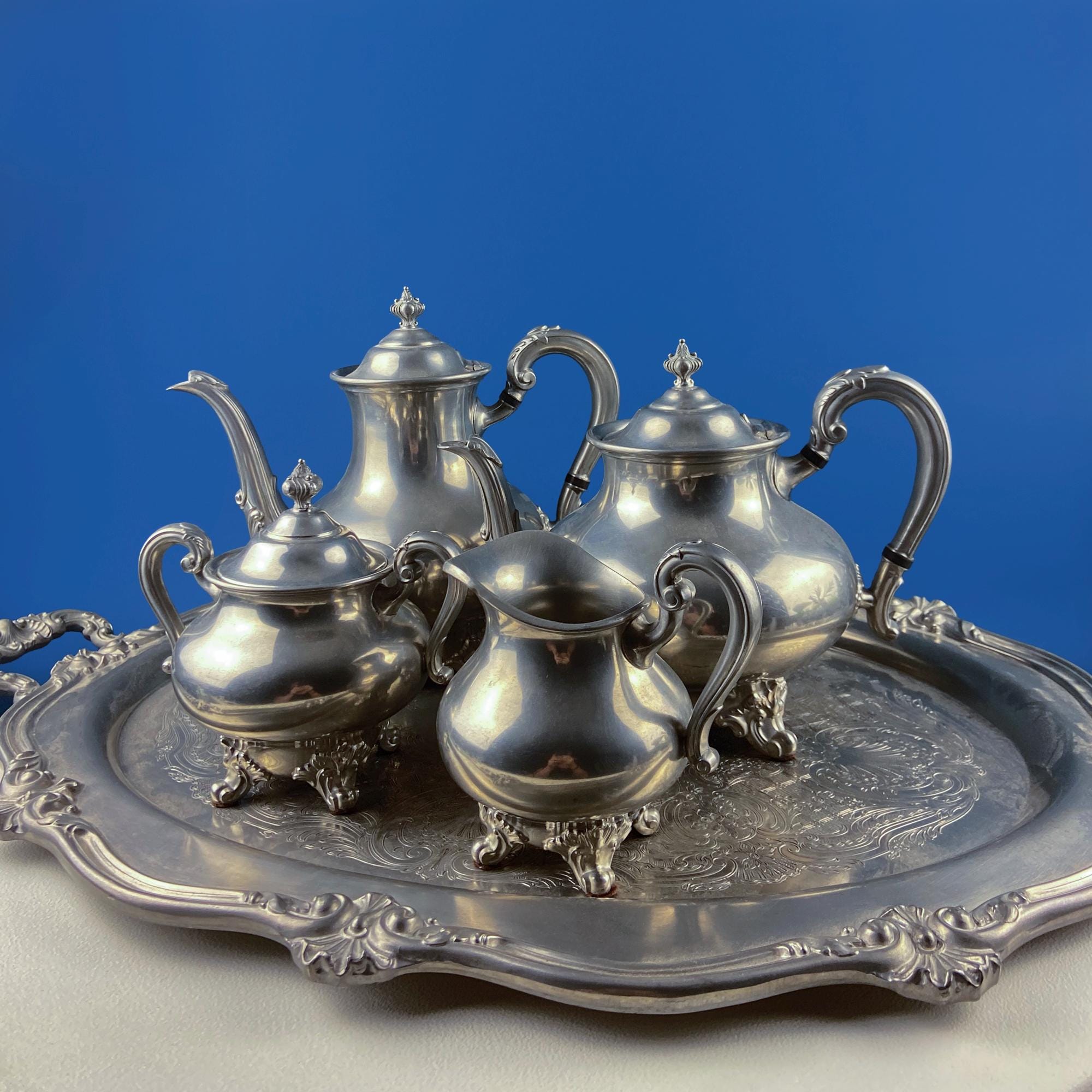 Regent Pewter Tea Coffee Service Set With Tray, Reed & Barton