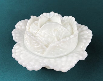 Milk Glass Cabbage Shaped Dish. Westmoreland Bowl With Lid. White Glass Container with Lid. Collectible Cabbage Dish.