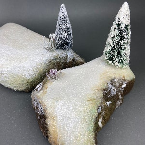 Christmas Village Platforms. Set of Two Hand Made Snow Covered Base for Christmas Vignettes.