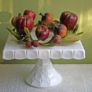 Milk Glass Cake Stand.  Square Cake Stand with Stars and Quilt Pattern.  Holiday Celebration or Wedding.