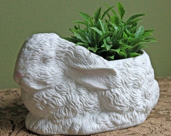 Porcelain Bunny Plant Pot Holder Sleeping Bunny Planter