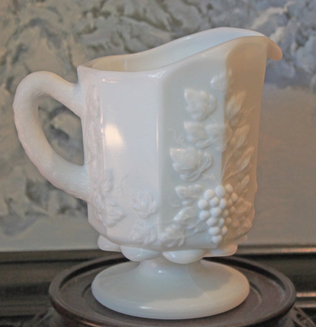 Westmoreland Milk Glass Creamer. Pitcher With Embossed Leaves and