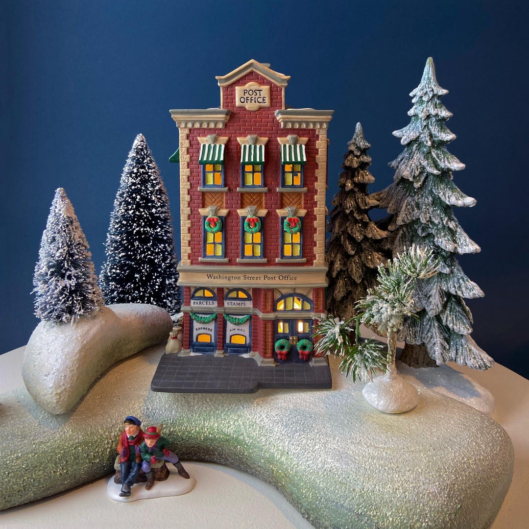 Illuminated Christmas Village Washington St. Post Office House by
