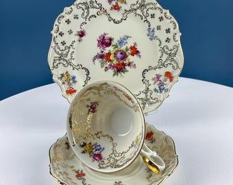 Antique Tea Cup Trio. Schumann Floral Tea Set with Matching Dessert Salad Plate. Cottage Core. Modern Farmhouse. Tea Connoisseur.