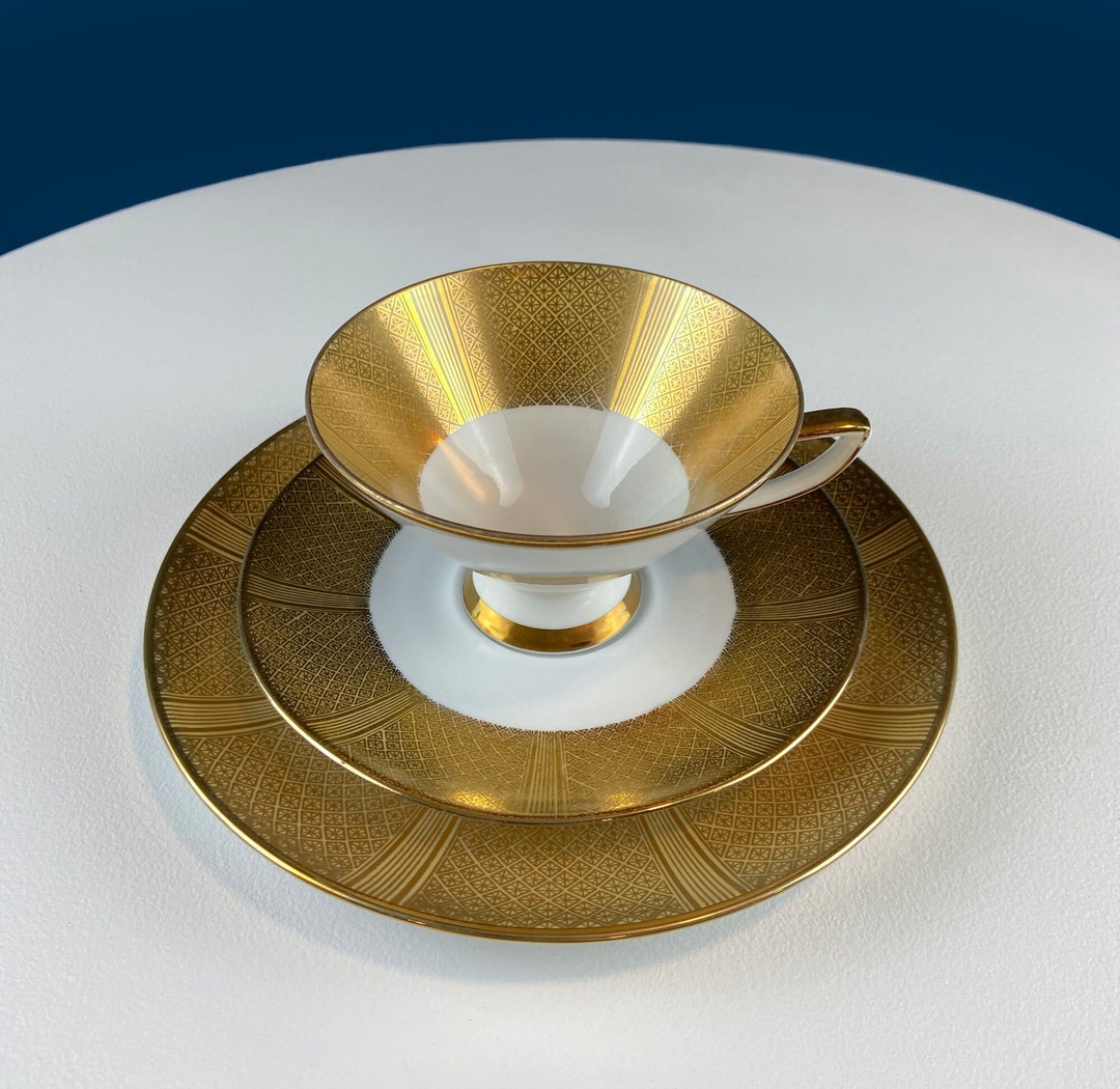 Antique Bavarian Porcelain Tea Set: Gold Geometrical Trio - Etsy
