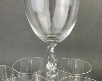 Fostoria Contour Clear Crystal Goblets with S-Shaped Stem. Set of Seven Water or Juice Stemware.  Luxurious Barware. Gift for Him.