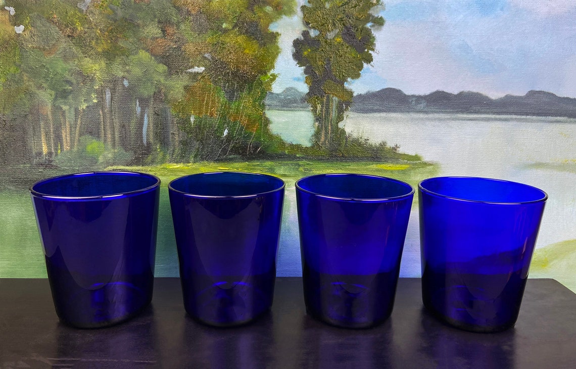 Cobalt Blue Glass Tumblers / Set of Four Contemporary Style Etsy