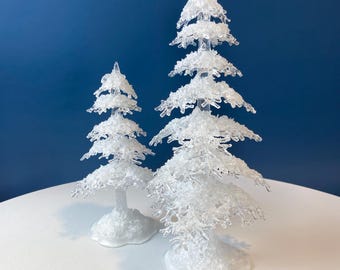 Icy Trees for Christmas Village or Seasonal Display by Dept. 56. Set of 2 Medium White Pines. Village Accessories. Nativity Scene.