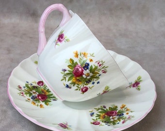 Tea Cup and Saucer by Shelley with Floral Pattern - Bone China Made in England