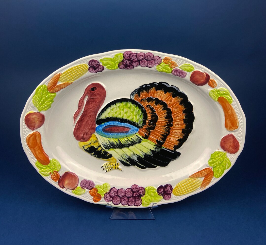 Large Turkey Serving Platter. Hand Painted Ceramic Serving Etsy