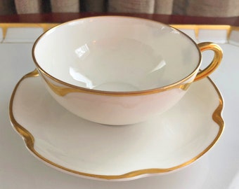 Limoges Cup and Saucer. Antique Tea or Coffee Set by Haviland, France.