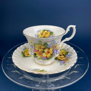 Vintage Teacup or Coffee Cup and Saucer. Royal Albert Summertime Series. Forget-Me-Nots and Gold Flowers. Fine Bone China Made in England.